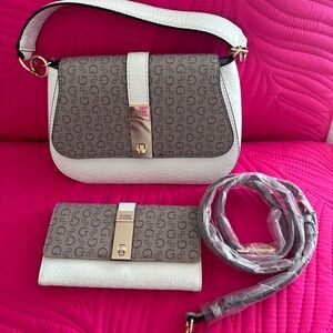 Guess White and Brown Shoulder Bag Set